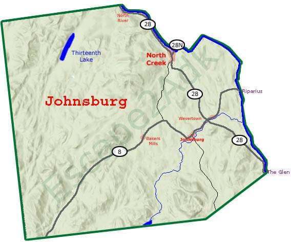 Johnsburg Map - copyright 2024 Escape2Adk